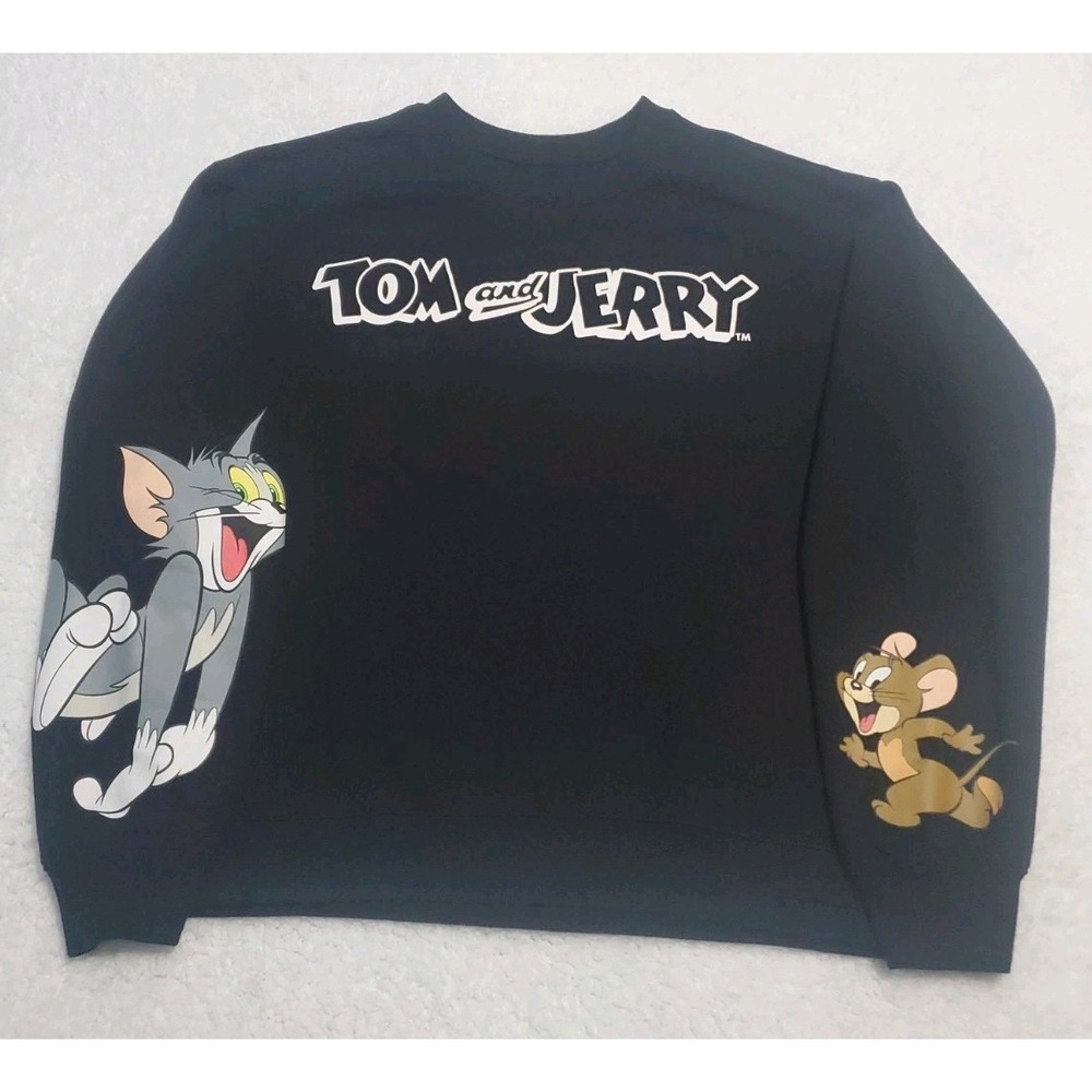 Retro Tom and Jerry Crew Neck Long Sleeve Pullover Sweatshirt Adult XL Black
